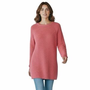 J. Jill Women's Sweater S Pink Ribbed Knit Crew Neck Long Sleeve Slit Hem Cotton